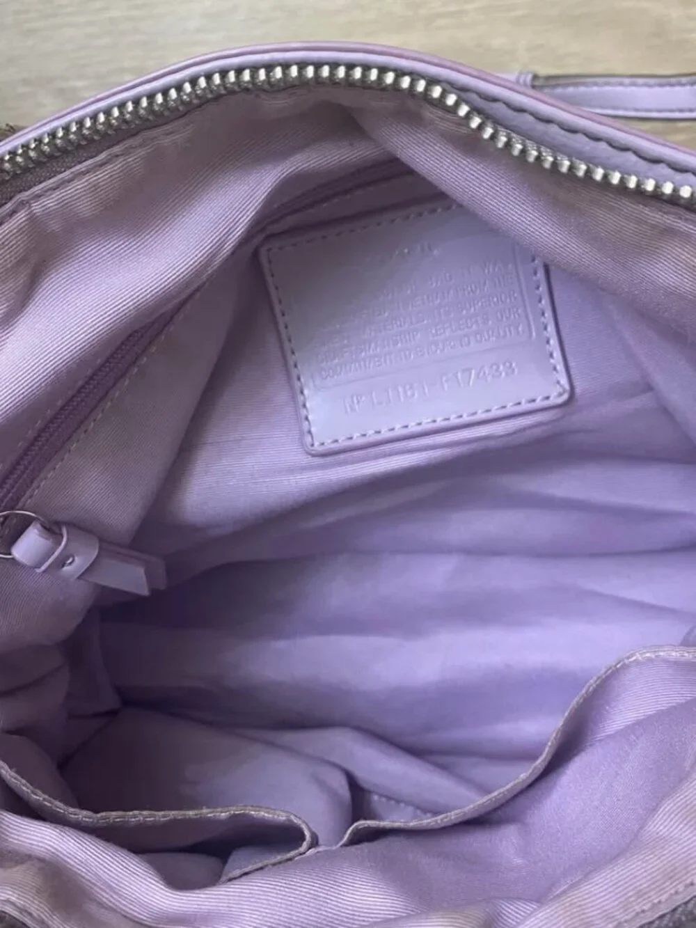 Coach Signature F17433 Tan & Lavender Patent Leather Shoulder Bag Attached Wrist